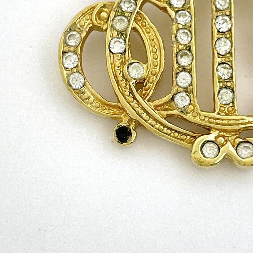 Christian Dior Logo Rhinestone Necklace CD GP Gold - Picture 4 of 5